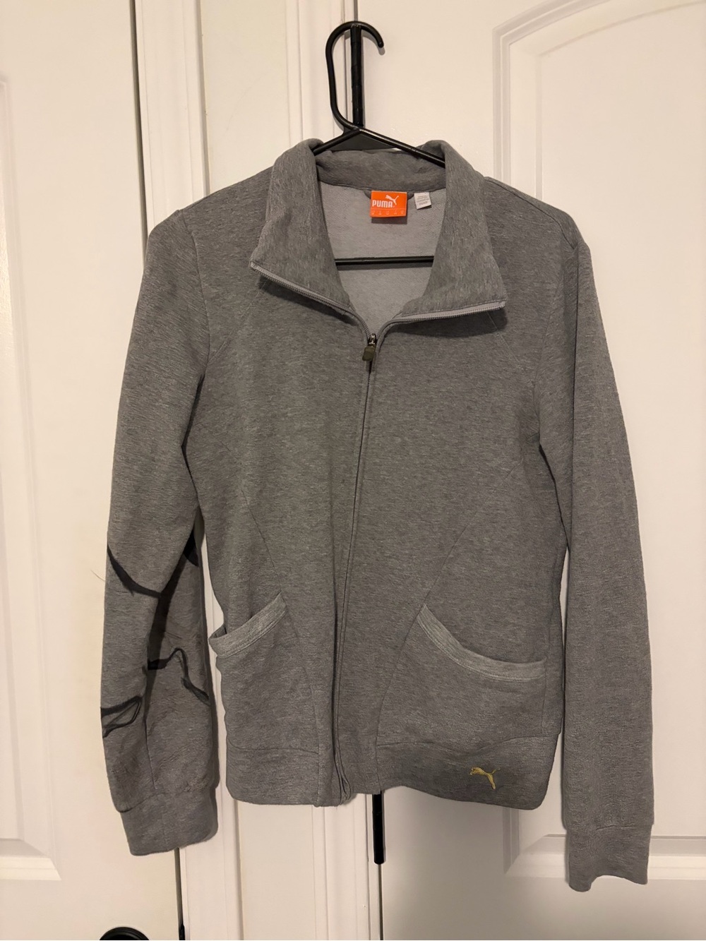 Puma Light Grey Crewneck Sweatshirt with Orange Logo Tag